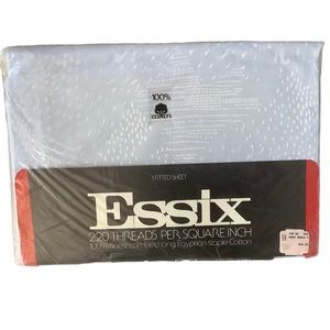 Vintage essix twin fitted sheet blue embroidered 220 threads 100% cotton
